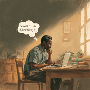 Unsolicited guidance reflected through a professional writing in solitude, contemplating a leadership decision.