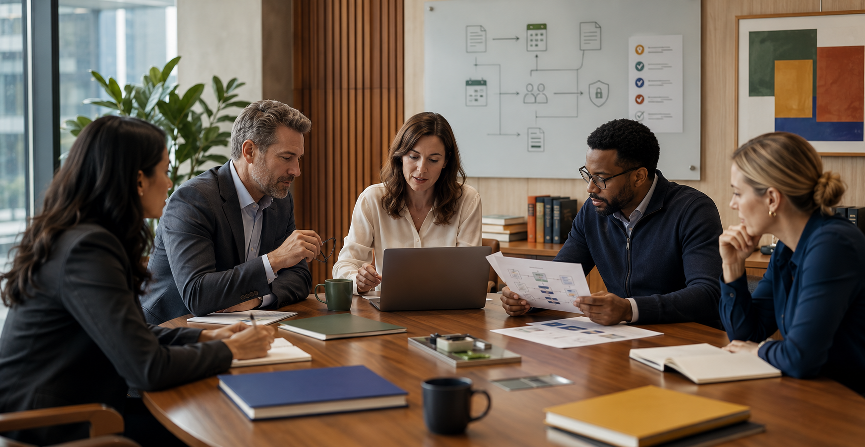 AI governance in law firms with legal and operational professionals reviewing an AI-enabled workflow together.